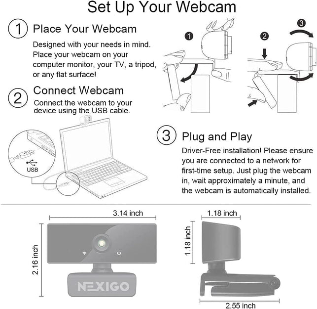 Nexigo N660 1080P Business Webcam, Dual Microphone & Privacy Cover, USB FHD Web Computer Camera, Plug and Play, for Zoom/Skype/Teams/Webex, Laptop MAC PC Desktop