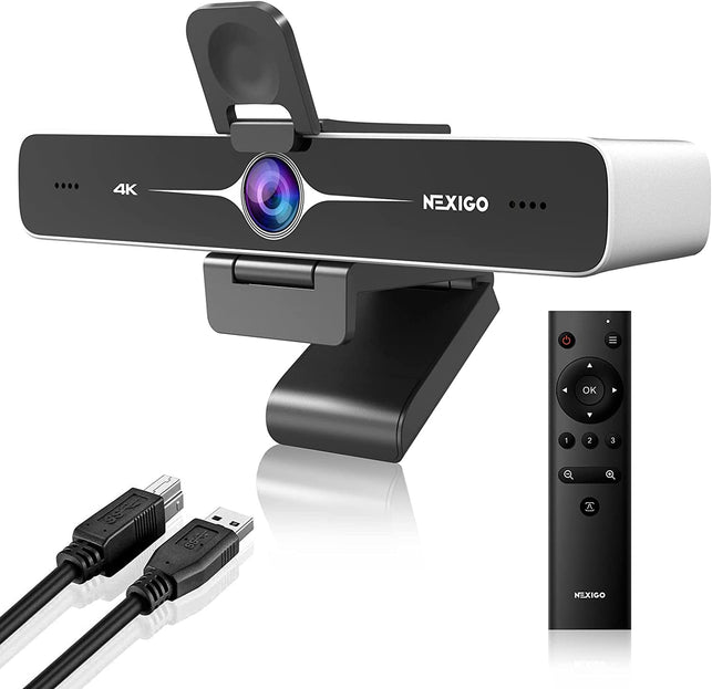 Nexigo Zoom Certified, N970P 4K Webcam, Onboard Flash Memory, Al-Powered Auto-Framing, Adjutable Field of View, Sony Sensor, Dual AI Noise-Cancelling Mics, Works with Teams/Zoom/Webex/Google