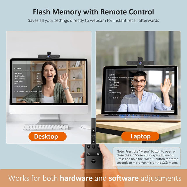 Nexigo Zoom Certified, N970P 4K Webcam, Onboard Flash Memory, Al-Powered Auto-Framing, Adjutable Field of View, Sony Sensor, Dual AI Noise-Cancelling Mics, Works with Teams/Zoom/Webex/Google