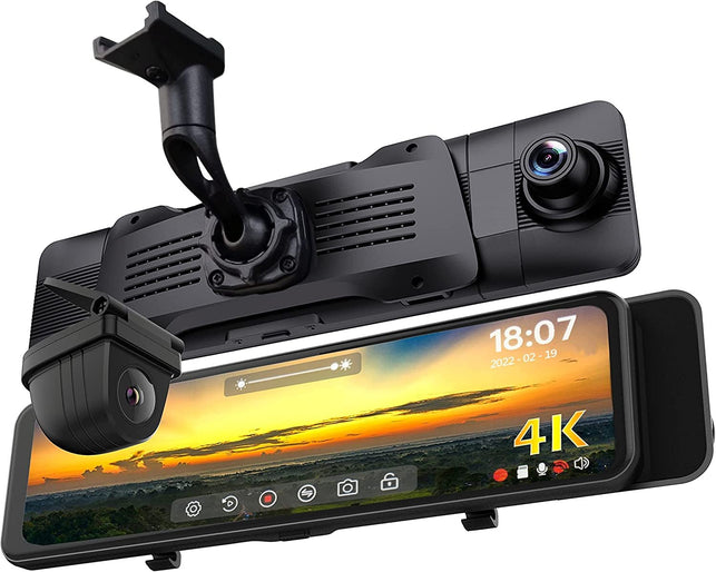 Nikomaku Mirror Dash Cam Front and Rear OEM Design Backup Camera for Cars 4K Resolution Type-C 11 Inch Full Touch Screen Rear View Mirror Camera 170° Wide Angle Dual Cameras Waterproof AS5 Pro