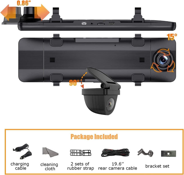 Nikomaku Mirror Dash Cam Front and Rear OEM Design Backup Camera for Cars 4K Resolution Type-C 11 Inch Full Touch Screen Rear View Mirror Camera 170° Wide Angle Dual Cameras Waterproof AS5 Pro