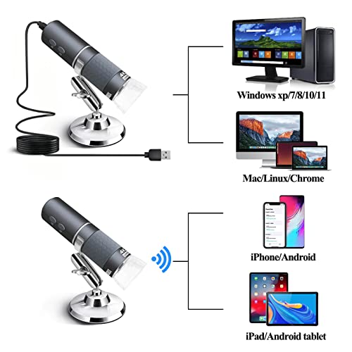 Ninyoon 4K WiFi Microscope for iPhone Android PC, 50-1000X USB Digital Microscope Wireless Super HD Endoscope Camera Compatible with All Cellphones iPad Android Tablet Windows Mac Chrome Linux