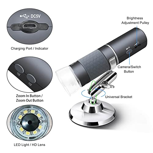 Ninyoon 4K WiFi Microscope for iPhone Android PC, 50-1000X USB Digital Microscope Wireless Super HD Endoscope Camera Compatible with All Cellphones iPad Android Tablet Windows Mac Chrome Linux