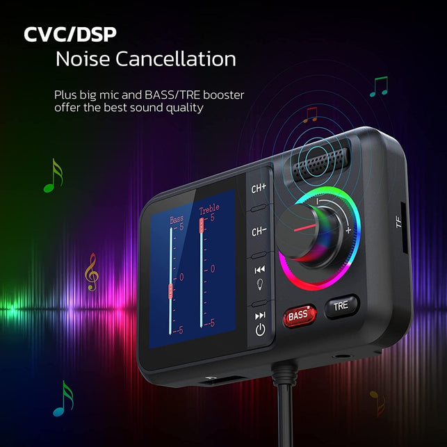 Nulaxy Bluetooth FM Transmitter for Car, Wireless Car Bluetooth Adapter V5.0 with Big Color Screen, Support Hands-Free Call, Siri&Google, MP3 Music Player BASS&TRE Booster, TF Card/Aux-Km28