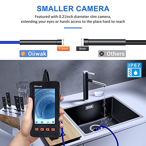 Oiiwak Industrial Endoscope Camera 5.5mm Waterproof Drain Snake Camera 1080P HD Digital Borescope Inspection Camera 4.3" Screen Automotive Plumbing Sewer Wall Camera with Light, Tool Box, 11.5FT Cable