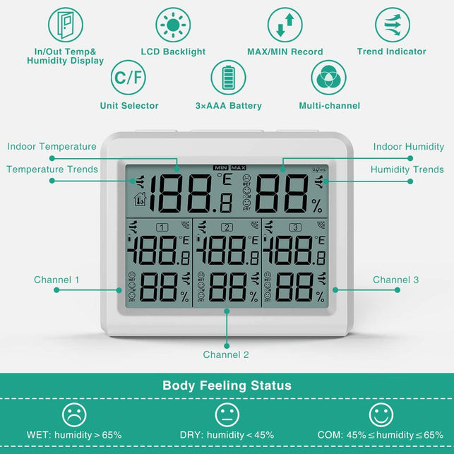 ORIA Digitale hygrometerthermometer, draadloze binnen- en ORIA Digitale hygrometerthermometer, draadloze binnen- en
