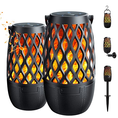 Outdoor Bluetooth Speaker with Light, Gift for Men, Xmas Decor Gadget Cool Stuff, Sync up to 100 Wireless Portable Speaker with Wall Mount/Stake/Hook, Waterproof for Patio/Yard/Party/Camping, 2 Pack