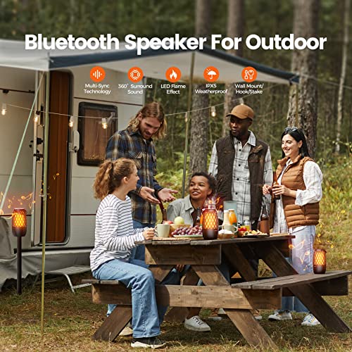 Outdoor Bluetooth Speaker with Light, Gift for Men, Xmas Decor Gadget Cool Stuff, Sync up to 100 Wireless Portable Speaker with Wall Mount/Stake/Hook, Waterproof for Patio/Yard/Party/Camping, 2 Pack