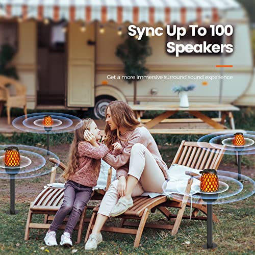 Outdoor Bluetooth Speaker with Light, Gift for Men, Xmas Decor Gadget Cool Stuff, Sync up to 100 Wireless Portable Speaker with Wall Mount/Stake/Hook, Waterproof for Patio/Yard/Party/Camping, 2 Pack