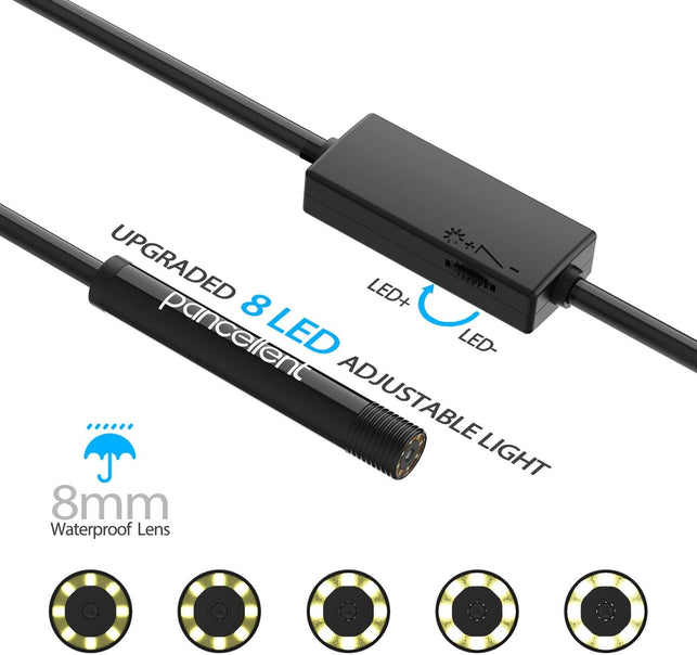 Pancellent Wireless Snake Camera 1200P Wifi Inspection Camera HD Endoscope with 8 LED Light Rigid Cable Borescope for Iphone Android Smartphone Table Ipad PC (5 Metes,16.5 FT)