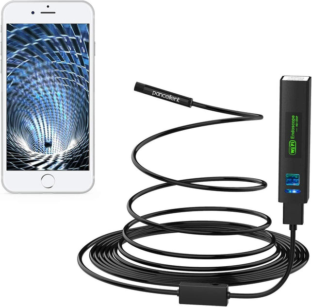 Pancellent Wireless Snake Camera 1200P Wifi Inspection Camera HD Endoscope with 8 LED Light Rigid Cable Borescope for Iphone Android Smartphone Table Ipad PC (5 Metes,16.5 FT)