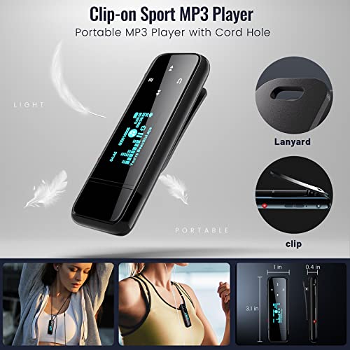 PECSU USB MP3 Player with Clip, Portable Music Player, PECSU Q7 Lossless MP3 Player with FM Radio and Metal Body, 6000+ Song Storage, One-Button for Recording, USB Charging