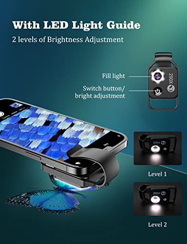 Phone Microscope with CPL Lens/LED Light,200X Pocket Microscope with Universal Phone Clip Compatible with iPhone/Andriod Phone-The Best Portable Microscope to Enjoy Microworld for Kids and Adults