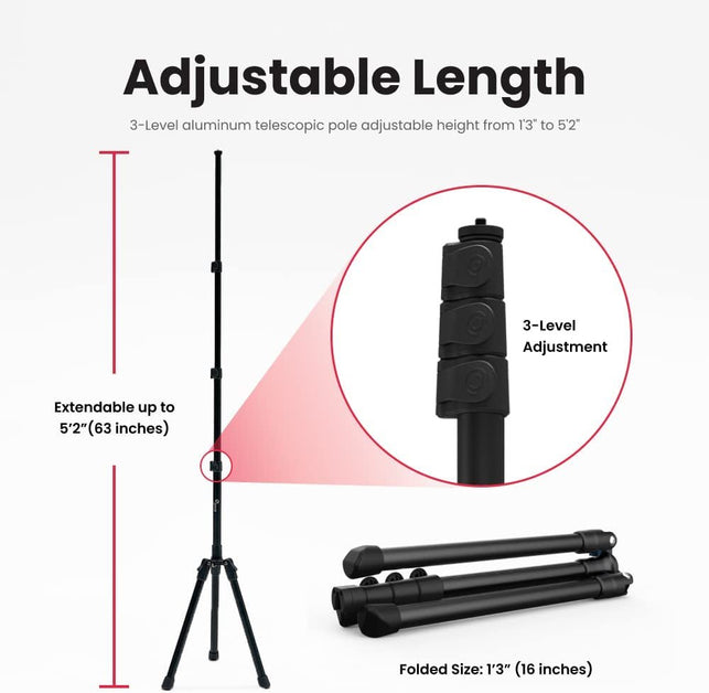 Pivo Tripod - Portable 63-Inch Stand Aluminum Lightweight for Smartphone and Camera with Universal 1/4" Thread 3 Level Option for Action Camera, DSLR & Pivo Pods
