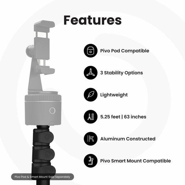 Pivo Tripod - Portable 63-Inch Stand Aluminum Lightweight for Smartphone and Camera with Universal 1/4" Thread 3 Level Option for Action Camera, DSLR & Pivo Pods