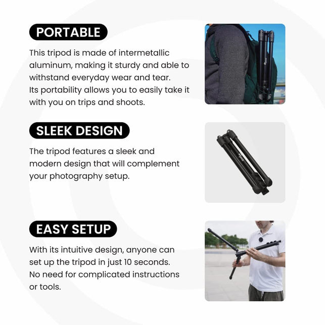 Pivo Tripod - Portable 63-Inch Stand Aluminum Lightweight for Smartphone and Camera with Universal 1/4" Thread 3 Level Option for Action Camera, DSLR & Pivo Pods