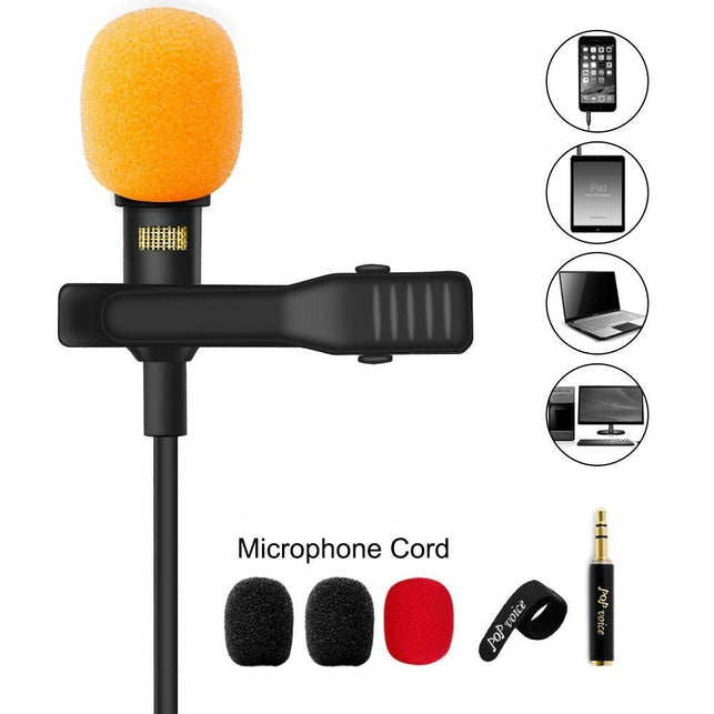 PoP voice Upgraded Lavalier Lapel Microphone, Omnidirectional Condenser Mic for Apple iPhone iPad Mac Android Smartphones, Youtube, Interview, Studio,