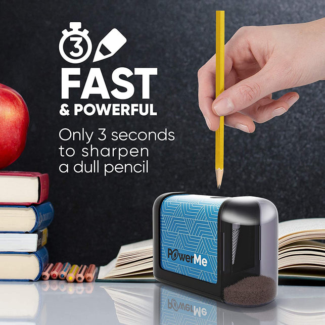 PowerMe Electric Pencil Sharpener - Battery Operated, for Home, Office, School, Artist, Students – Ultra Portable Automatic Pencil Sharpener, ideal fo