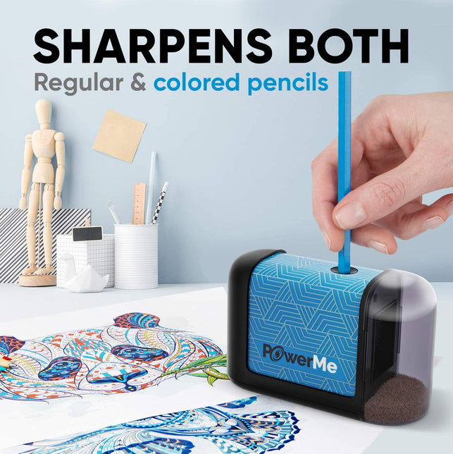 PowerMe Electric Pencil Sharpener - Battery Operated, for Home, Office, School, Artist, Students – Ultra Portable Automatic Pencil Sharpener, ideal fo