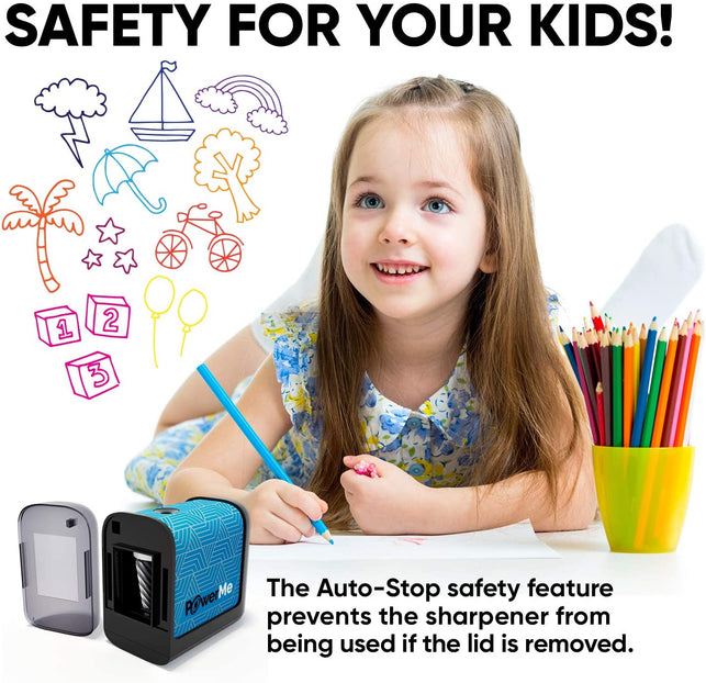PowerMe Electric Pencil Sharpener - Battery Operated, for Home, Office, School, Artist, Students – Ultra Portable Automatic Pencil Sharpener, ideal fo
