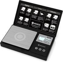 Precision Pocket Scale 200G X 0.01G, MAXUS Elite Digital Gram Scale Small Scale Mini Food Scale Jewelry Scale Ounces/ Grains Scale, Easy to Carry, Great for Travel ,Backlit LCD, Stainless Steel