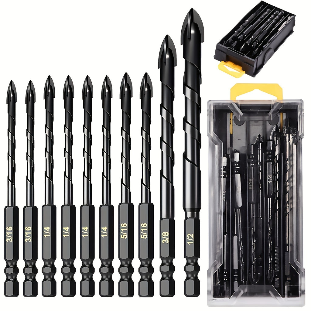 10pcs 31612 Concrete Drill Bit Set Masonry Drill Bits For Brick Glass Plastic And Wood Tungsten Carbide Tip Work With Ceramic Tile Wall Mirror