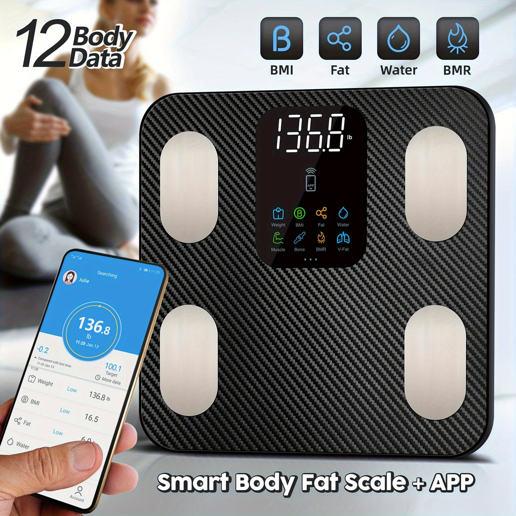 1pc Accurate Smart Body Scale  Digital Bathroom Scale with BMI Body Fat Muscle Mass 400lb Capacity Carbon Fiber Antislip Finish Syncs with Apps Home Health Equipment for Weight Loss and Fitness Tracking