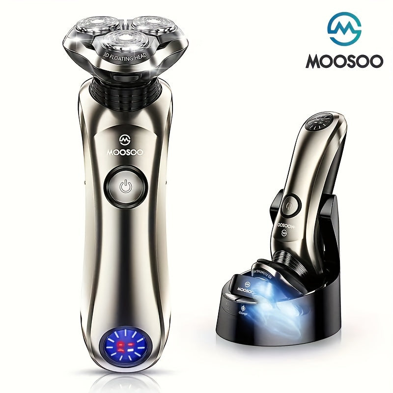 MOOSOO Mens Electric Shaver 3D Floating Head WetDry Waterproof USB Charging 36V 800mAh Battery 3 Speed Settings Stainless Steel Heads 60 Minutes Runtime Includes Charging Station  Ideal Gift for Grooming Enthusiasts