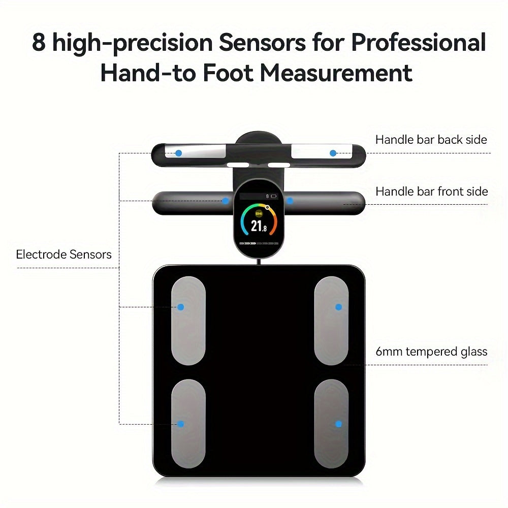 ICOMON Smart Body Fat Scale with 8Point Electrodes LED Display USB Charging Rechargeable Lithium Polymer Battery Wireless Wireless BMI Body Water Visceral Fat BMR Bone Density Measurement Professional Fitness  Weight Management Scale