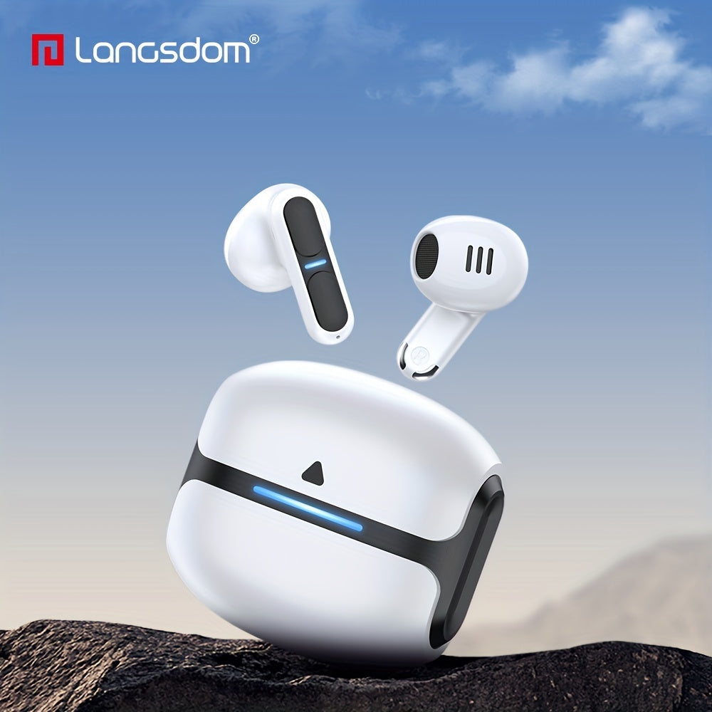 Langsdom Theta BT 53 Wireless Earbuds  Dual Mode for Seamless Gaming and Immersive Music Experience ENC Noise Canceling CrystalClear Calls and Universal Compatibility with iOS Android and Tablets