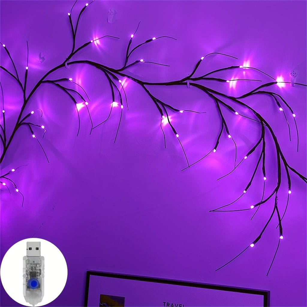 1pc Willow Vine Lights Room Decor 17M56FT Outdoor Indoor Walls Lights Artificial Plants Tree Branches Enchanted Fairy Lights With USB Plug Purple Decoration Lights For Valentines Day Easter gift