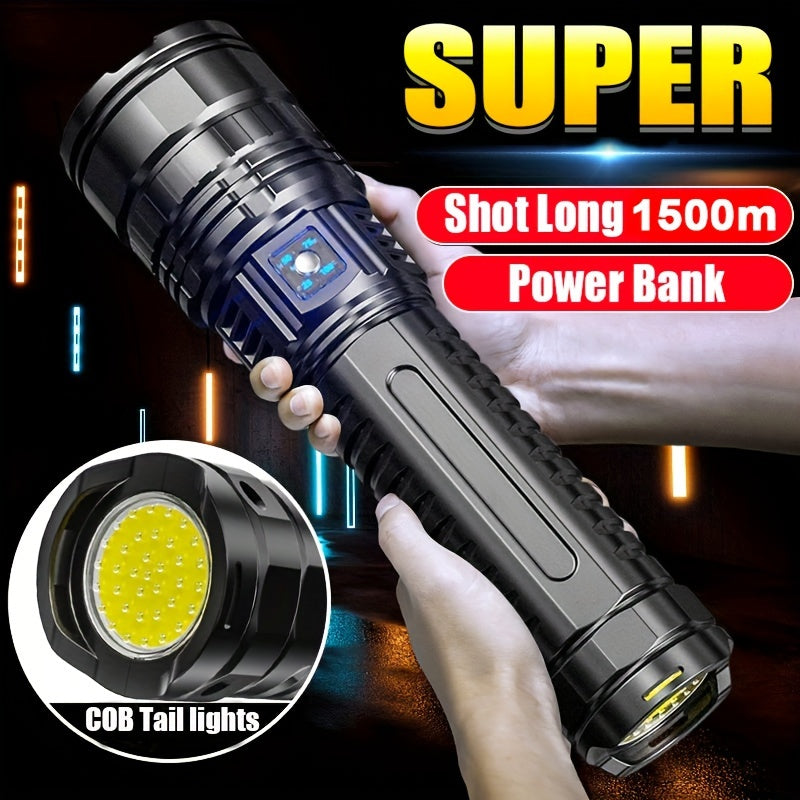 1pc Most Powerful Led Flashlights Tactical Flash Light Builtin 15000mah Battery Long Range Spotlights Torch Emergency Light With COB Light
