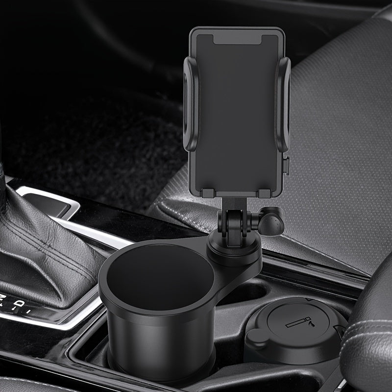 Adjustable Cup Holder Phone Mount 2in1 ABS Vehicle Beverage Stand with Expandable Base and Flexible Arm