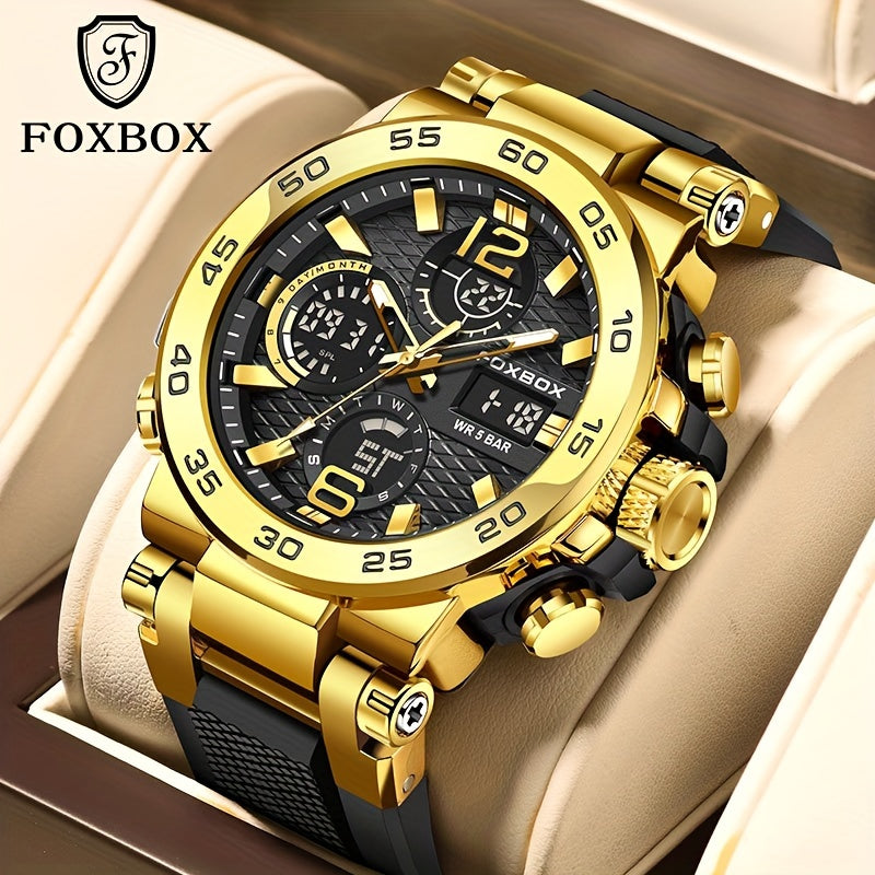 FOXBOX Fashion Casual Mens Watch with Multiple Color Choices Electronic Dual Display Glowing Waterproof MultiFunctional Chronograph Watches Suitable for outdoor camping