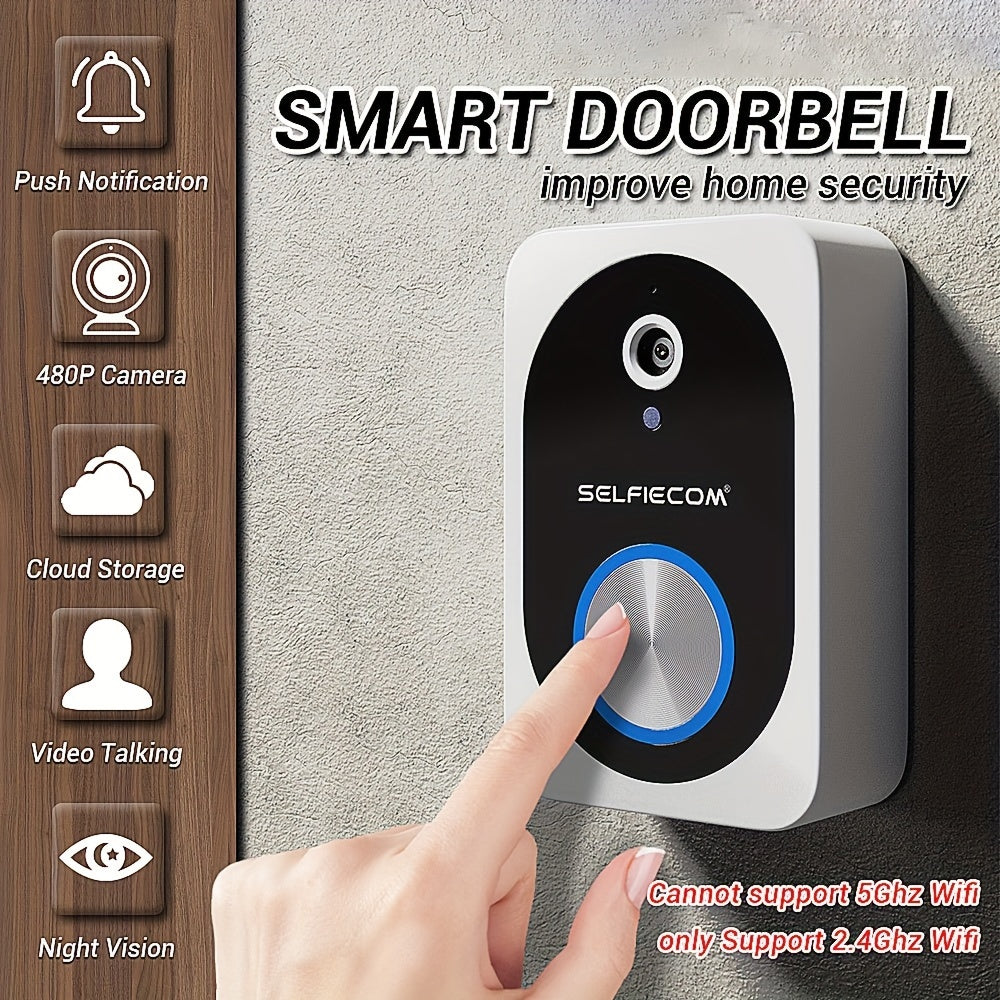 Intelligent WiFi Doorbell Camera  480P HD Night Vision 24GHz Wireless TwoWay Audio 72 Hours Cloud Storage Smart Voice Changer Motion Detection RealTime Video Remote Monitoring and Weather Resistance