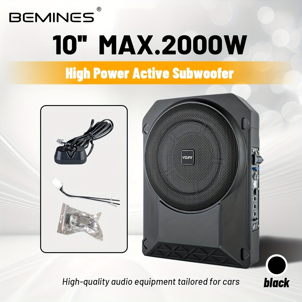 120W Max1500 10Inch Car Subwoofer  Active HighPower UltraThin Body with Bass Boost Flush Mount and Button Control  Ideal for Music Players with Optional Mp3 Cable