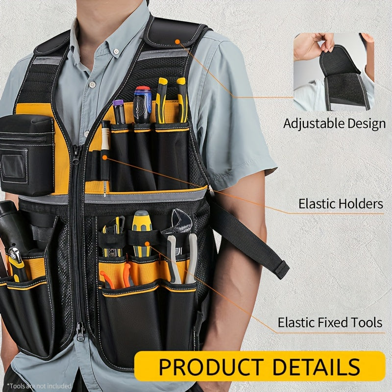 Reflective Electricians Work Vest  Multifunctional Wear Resistant  Tool Bag  Construction Safety