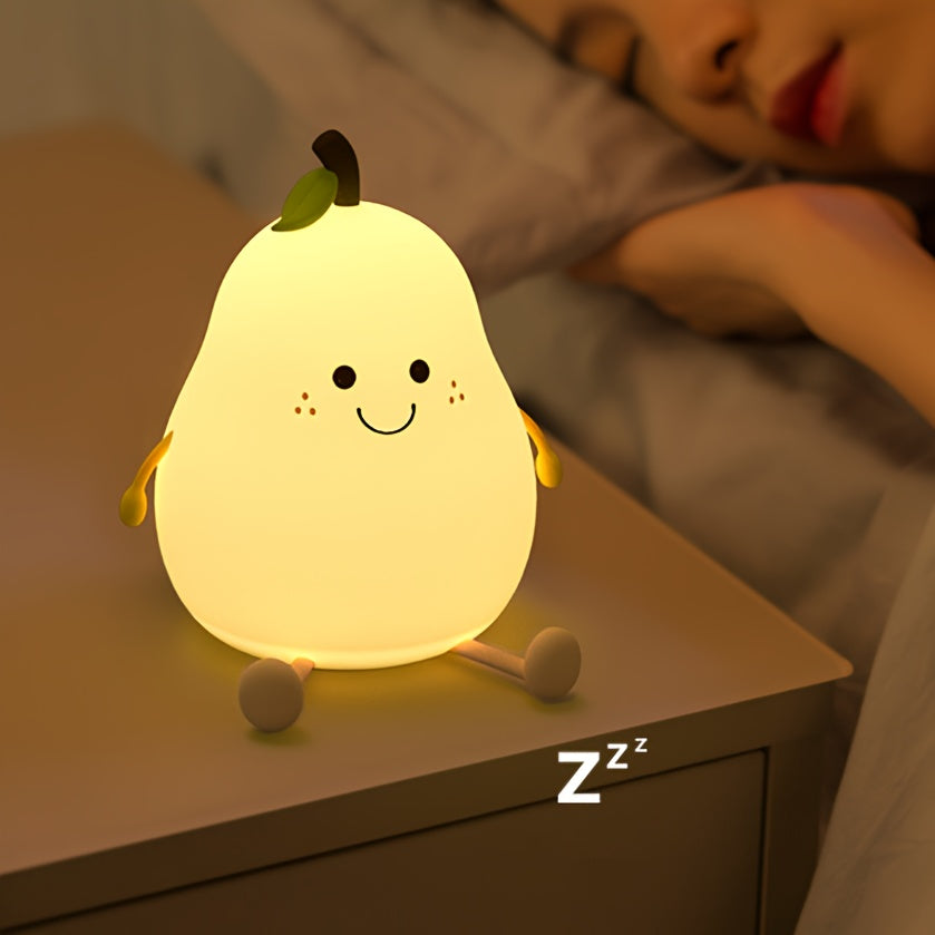 Charming PearShaped Night Light  USB Rechargeable Adjustable Brightness  Color Options Perfect for Bedroom Ambiance