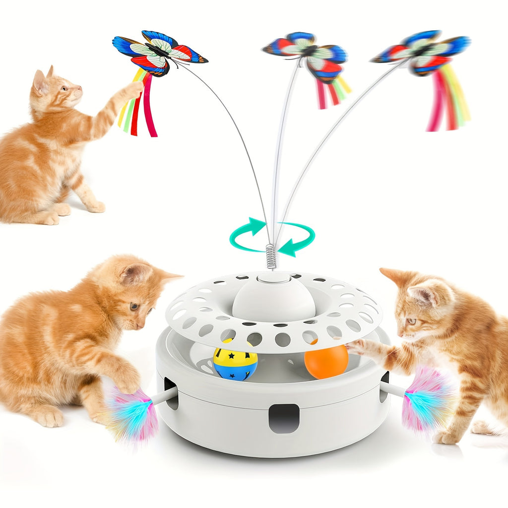 Cat Toys For Indoor Cats Smart Interactive Kitten Toy With 360 Electric Rotating Butterfly Random Moving Ambush Feather Cat Toy Track Balls Cat Interactive Toys