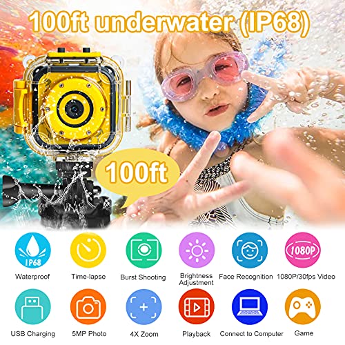 PROGRACE Children Kids Camera Waterproof Digital Action Camera for Boys Girls