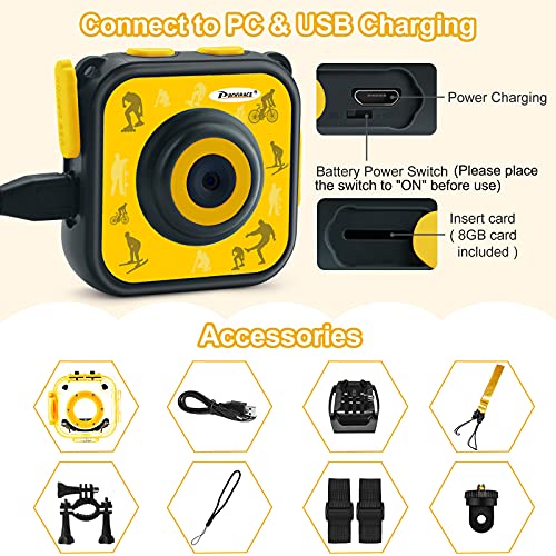 PROGRACE Children Kids Camera Waterproof Digital Action Camera for Boys Girls