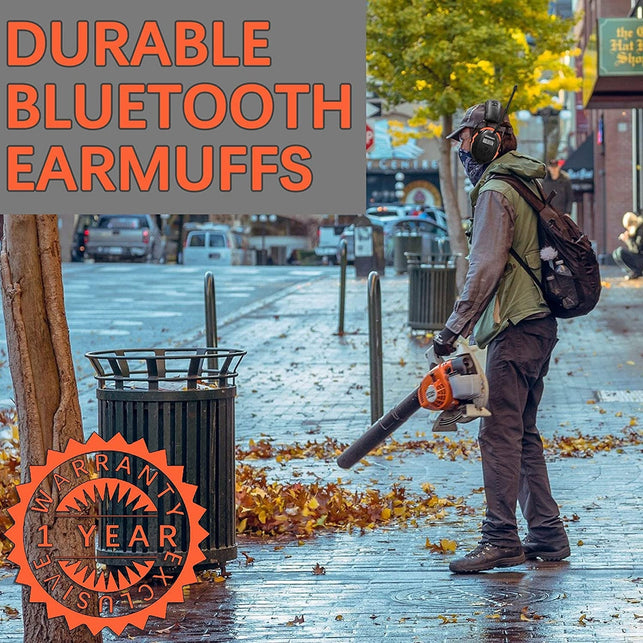 PROHEAR 033 Bluetooth 5.3 Hearing Protection Headphones with FM AM Radio - Rechargeable - 25Db NRR - 48H Playtime - Ideal for Lawn Mowing, Construction, Chainsaw, Landscaping - Orange