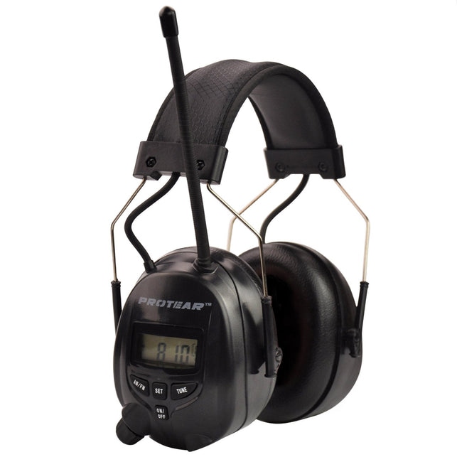 Protear Radio Headphones Hearing Protector Safety Earmuffs AM/FM Electronic Noise Reduction Rate 25dB for Mowing Working-Black