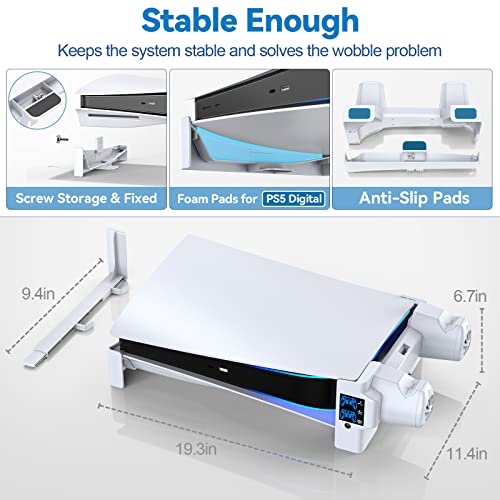 PS5 Horizontal Stand with 3-Level Cooling Fans for Playstation 5 Console, PS5 Accessories Cooling Stand with PS5 Controller Charger, PS5 Cooling Station with Headset Holder and Screw, USB-C Cable