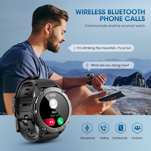 PUREROYI Smart Watch for Men Bluetooth Call (Answer/Make Call) IP68 Waterproof 1.32'' Military Tactical Fitness Watch Tracker for Android Ios Outdoor Sports Smartwatch(Black)