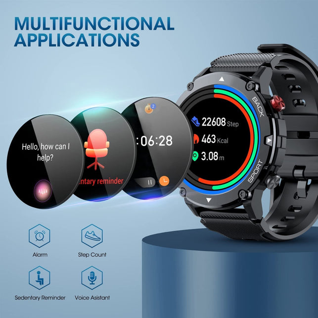 PUREROYI Smart Watch for Men Bluetooth Call (Answer/Make Call) IP68 Waterproof 1.32'' Military Tactical Fitness Watch Tracker for Android Ios Outdoor Sports Smartwatch(Black)