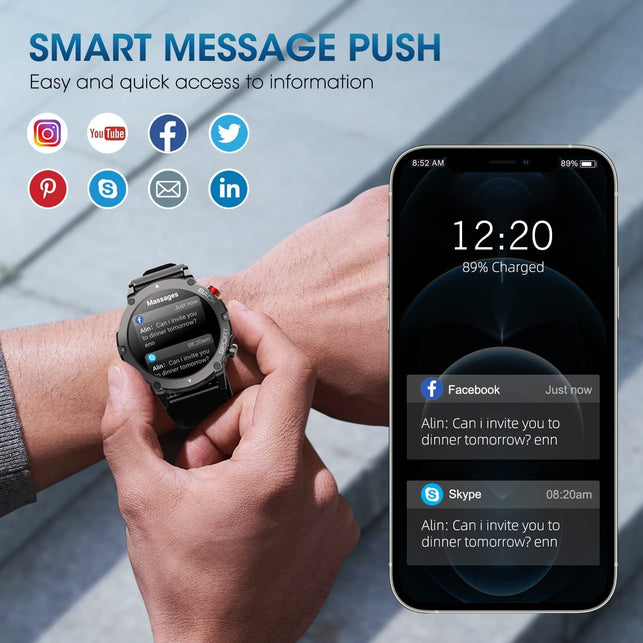 PUREROYI Smart Watch for Men Bluetooth Call (Answer/Make Call) IP68 Waterproof 1.32'' Military Tactical Fitness Watch Tracker for Android Ios Outdoor Sports Smartwatch(Black)