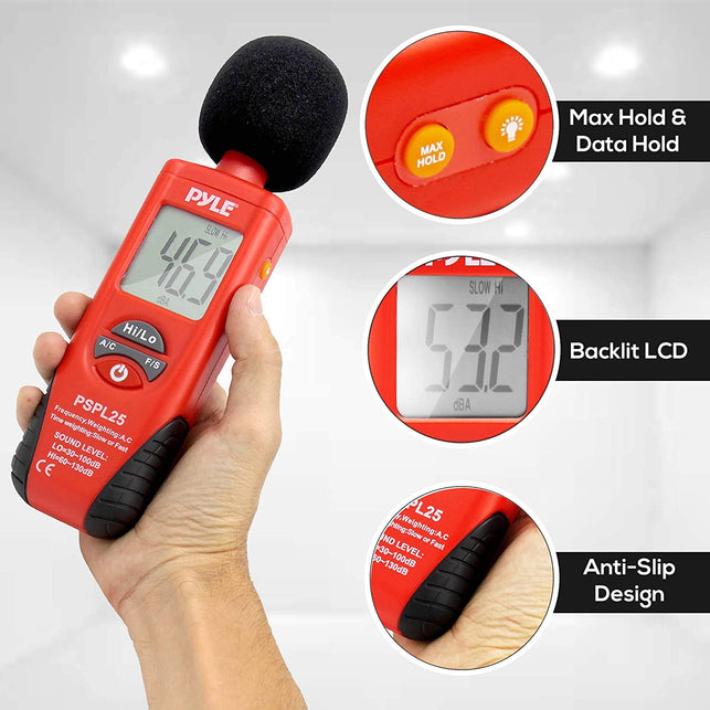 Pyle Digital Handheld Sound Level Meter - Meter Automatic with A and C Frequency Weighting for Musicians and Sound Audio Professionals, 9V Battery Typ