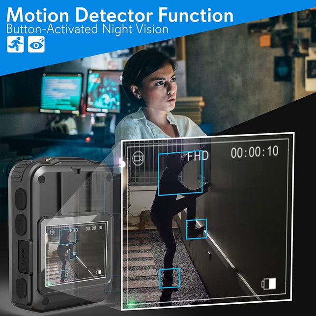 Pyle Police Security Video Compact Camera - HD 2304X1296P Rechargeable Wireless Waterproof Wearable Law Enforcement Mini Surveillance Cam, Audio Video Recording, Night Vision, Motion Detector PPBCM6