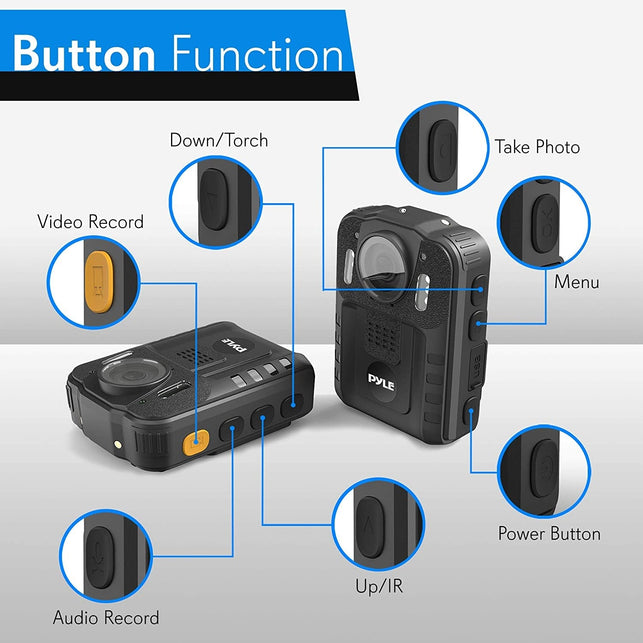 Pyle Police Security Video Compact Camera - HD 2304X1296P Rechargeable Wireless Waterproof Wearable Law Enforcement Mini Surveillance Cam, Audio Video Recording, Night Vision, Motion Detector PPBCM6
